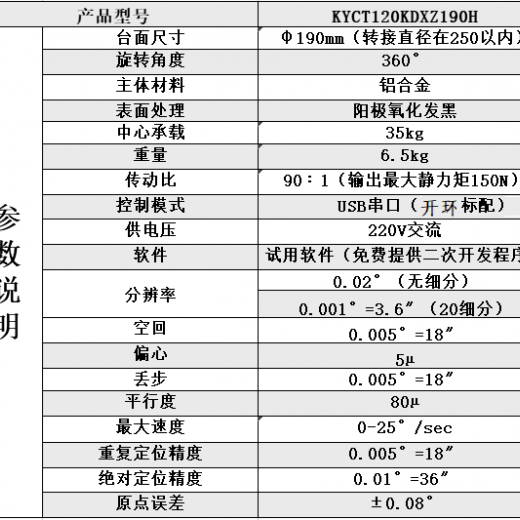 精密电动旋转台：KYCT120KDXZ190H